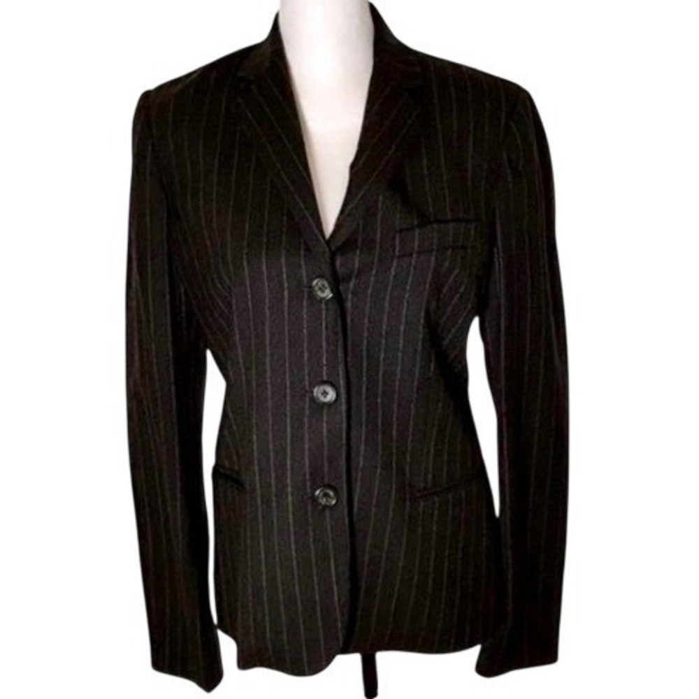 Lauren Ralph Lauren Womens Grey Pinstripe Three Button Tailored Blazer Jacket
